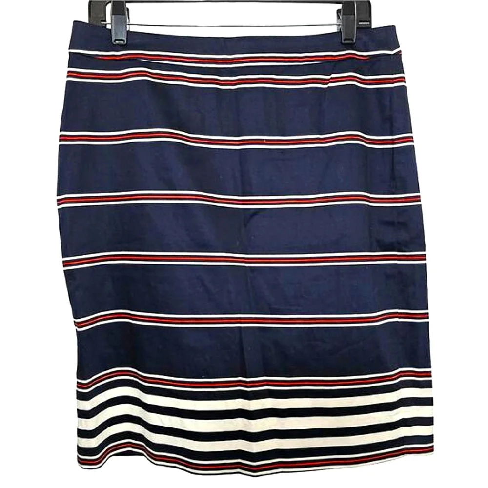 J. Crew Outlet Striped Pencil Skirt 10 Red White Blue Mini Office Classic - Picture 1 of 4